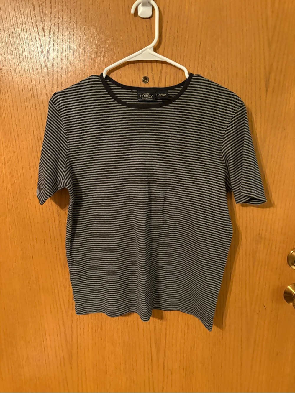 Sonoma Navy and White Striped Short Sleeve Crew Tee